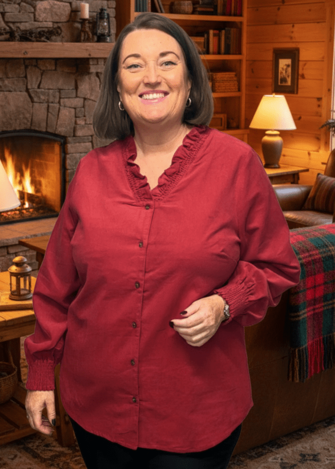 plus size Gozzip Dorothea kordfløyel bluse Rød i store storrelser