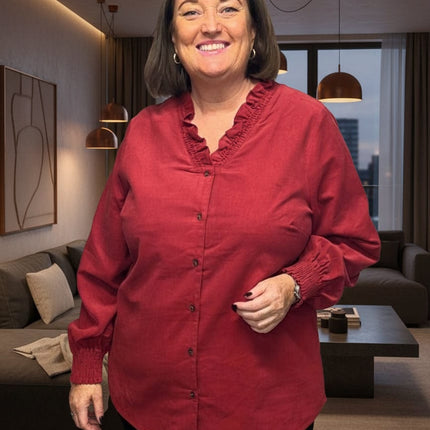 plus size Gozzip Dorothea kordfløyel bluse Rød i store storrelser