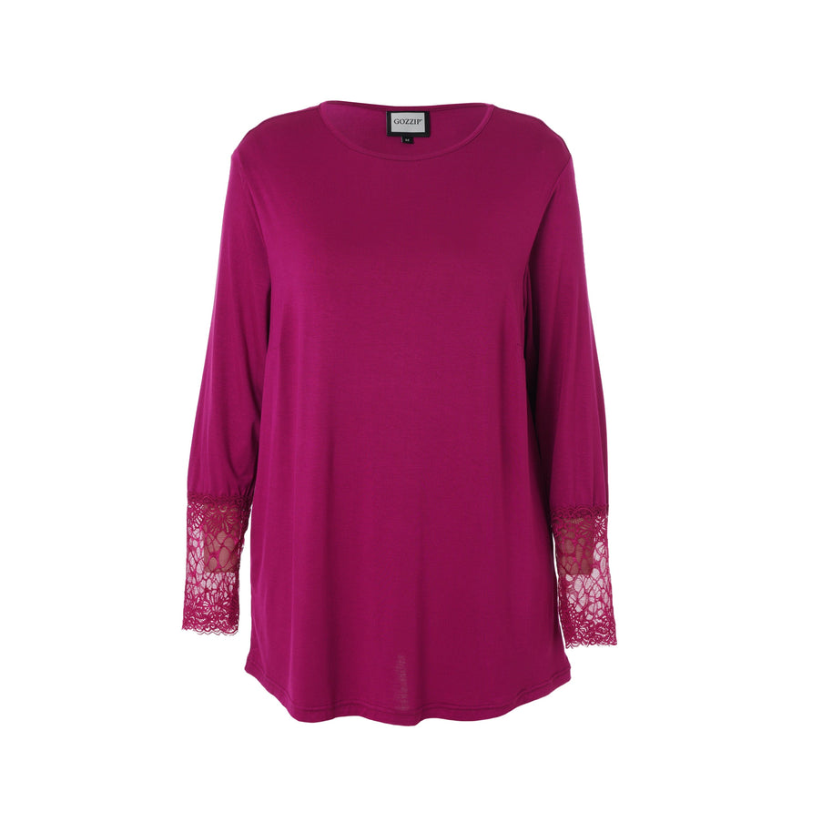 plus size Gozzip Emira topp med blondeermer rosa i store storrelser