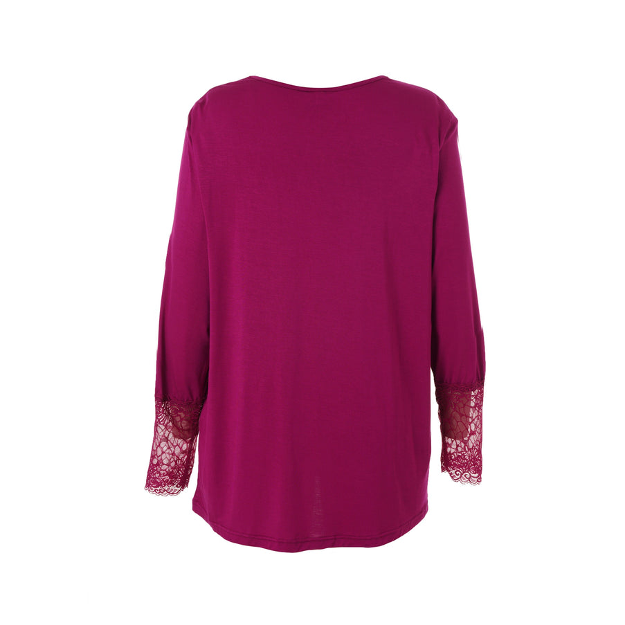 plus size Gozzip Emira topp med blondeermer rosa i store storrelser