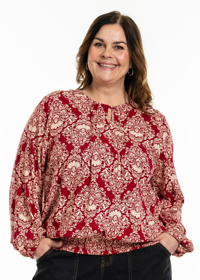 plus size Gozzip Gabriella bluse rødt print i store storrelser