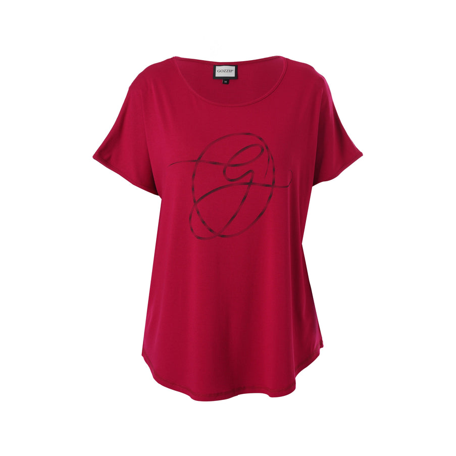 plus size Gozzip Gitte T-shirt  Cherry med print i store storrelser