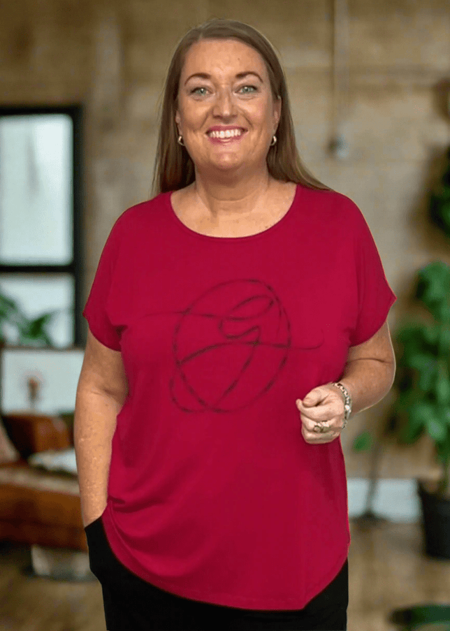 plus size Gozzip Gitte T-shirt  Cherry med print i store storrelser