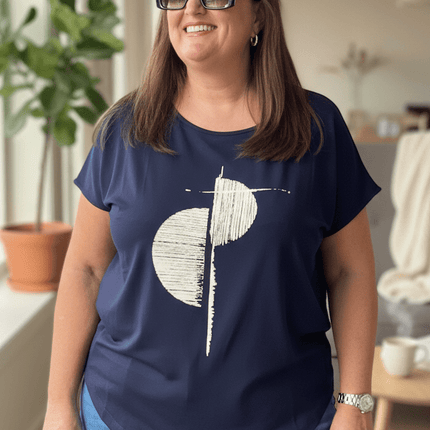 plus size Gozzip Gitte t-shirt marine med trykk i store storrelser