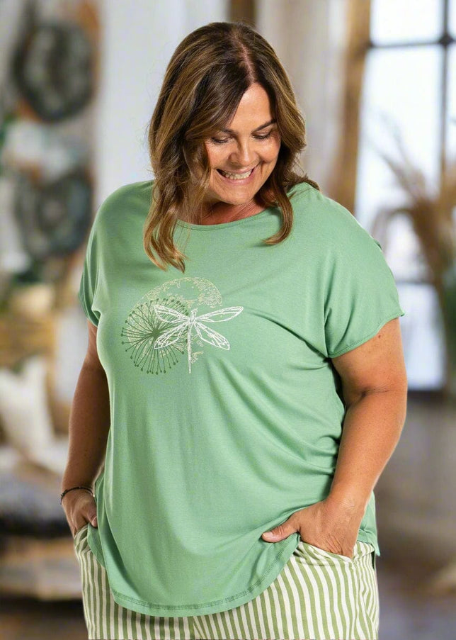 plus size Gozzip Gitte T-shirt med print lys grønn i store storrelser