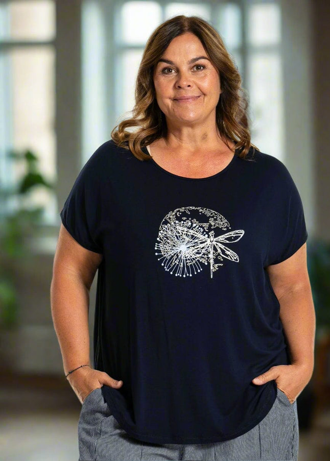 plus size Gozzip Gitte T-shirt med print marine i store storrelser