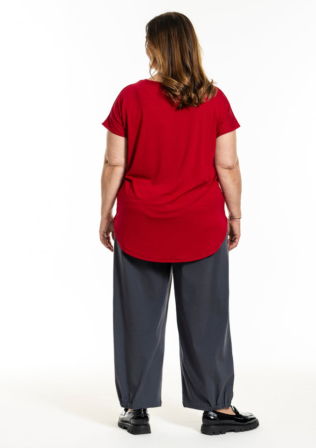 plus size Gozzip Gitte T-shirt rød med gullblad i store storrelser