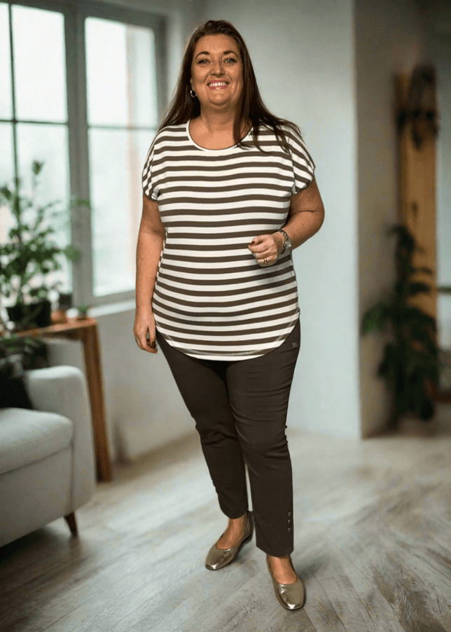 plus size Gozzip Gitte T-shirt striper Clay i store storrelser