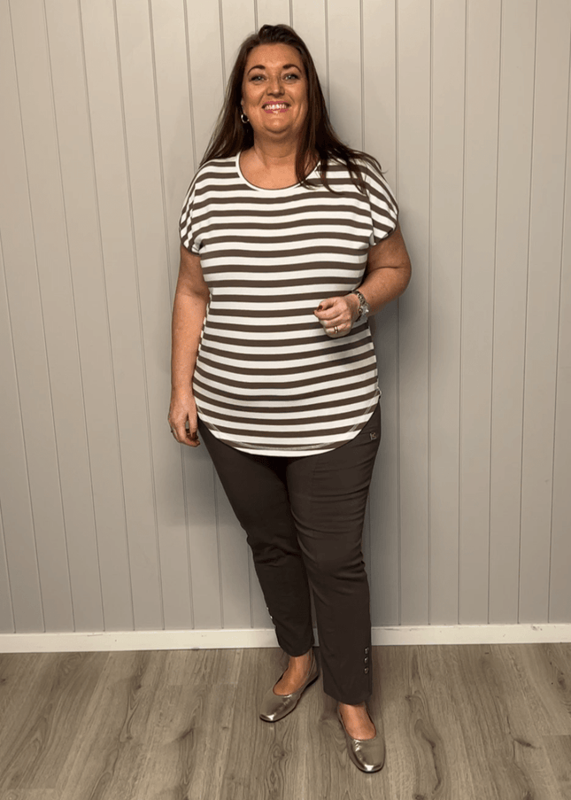 plus size Gozzip Gitte T-shirt striper Clay i store storrelser