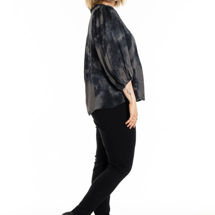 plus size Gozzip Kamille bluse grå og sort i store storrelser