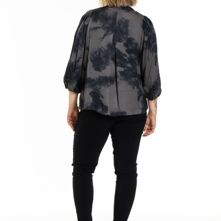 plus size Gozzip Kamille bluse grå og sort i store storrelser