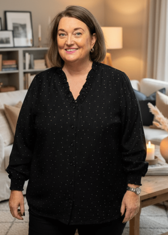 plus size Gozzip Marianne bluse Sort og Gull i store storrelser