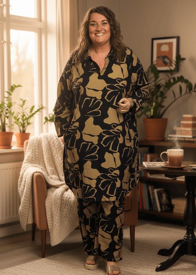 plus size Gozzip maylin tunika sort og grønn i store storrelser