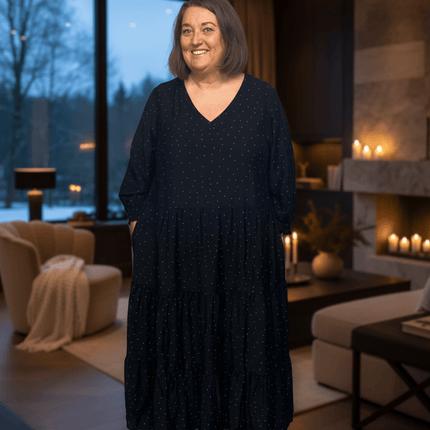 plus size Gozzip Nanna kjole Sort og Gull i store storrelser