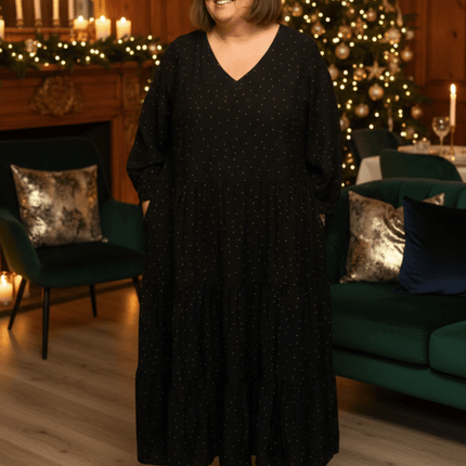 plus size Gozzip Nanna kjole Sort og Gull i store storrelser