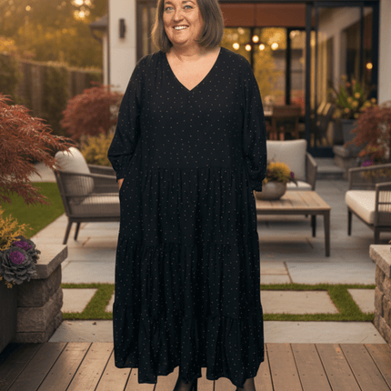 plus size Gozzip Nanna kjole Sort og Gull i store storrelser