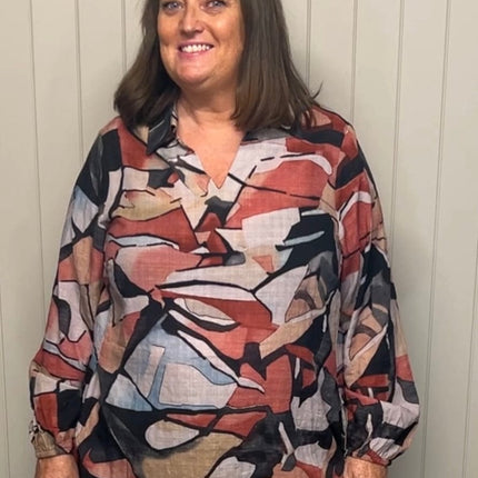 plus size Gozzip Sophia skjorte grafisk print i store storrelser