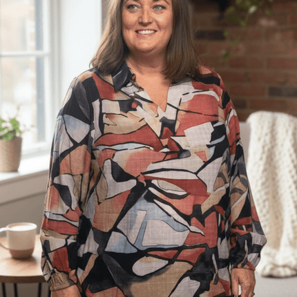 plus size Gozzip Sophia skjorte grafisk print i store storrelser