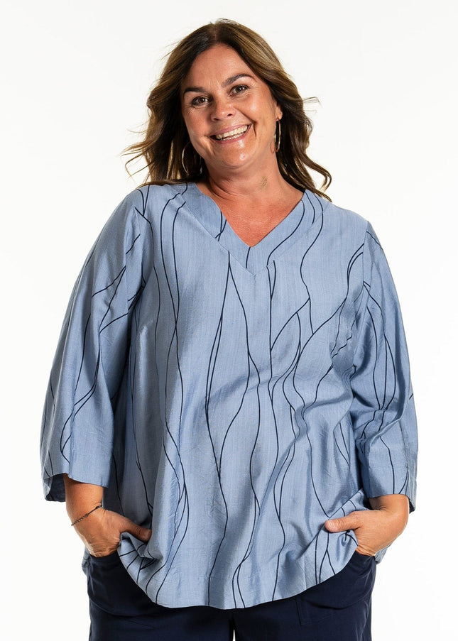 plus size Gozzip Svanhildr bluse blå i store storrelser