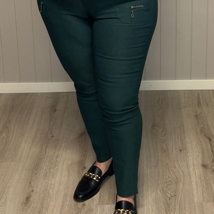 plus size JST bukse (8880) med knapp og glidelås på lomme Army i store storrelser