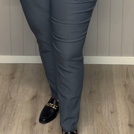 plus size JST bukse (8880) med knapp og glidelås på lomme Grå i store storrelser