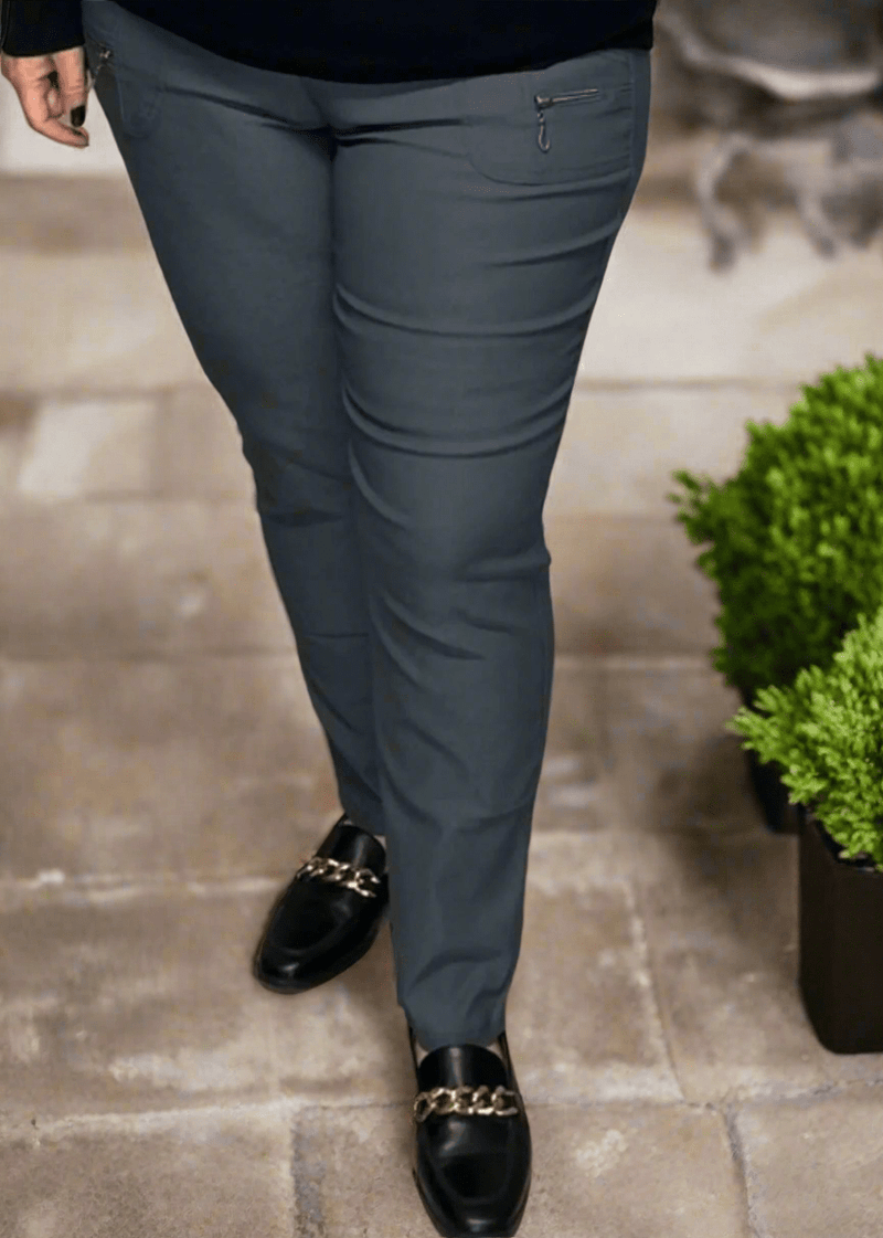 plus size JST bukse (8880) med knapp og glidelås på lomme Grå i store storrelser