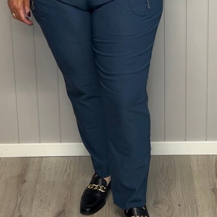 plus size JST bukse (8880) med knapp og glidelås på lomme Petrol i store storrelser