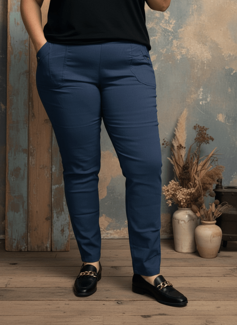 plus size JST vinterbukse med fòr – mønstret blå (8899) i store storrelser