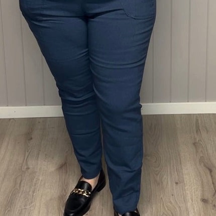 plus size JST vinterbukse med fòr – mønstret blå (8899) i store storrelser