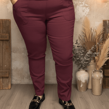 plus size JST vinterbukse med fòr – mønstret vinrød (8899) i store storrelser