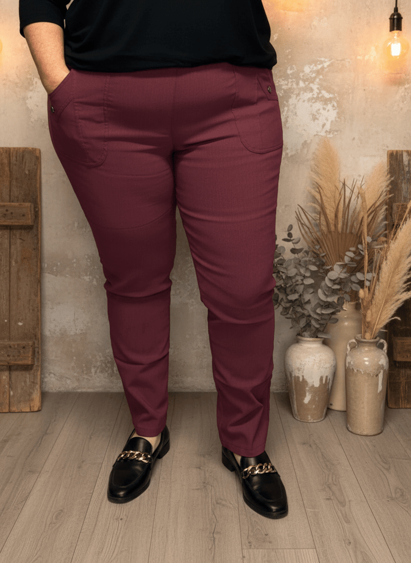 plus size JST vinterbukse med fòr – mønstret vinrød (8899) i store storrelser