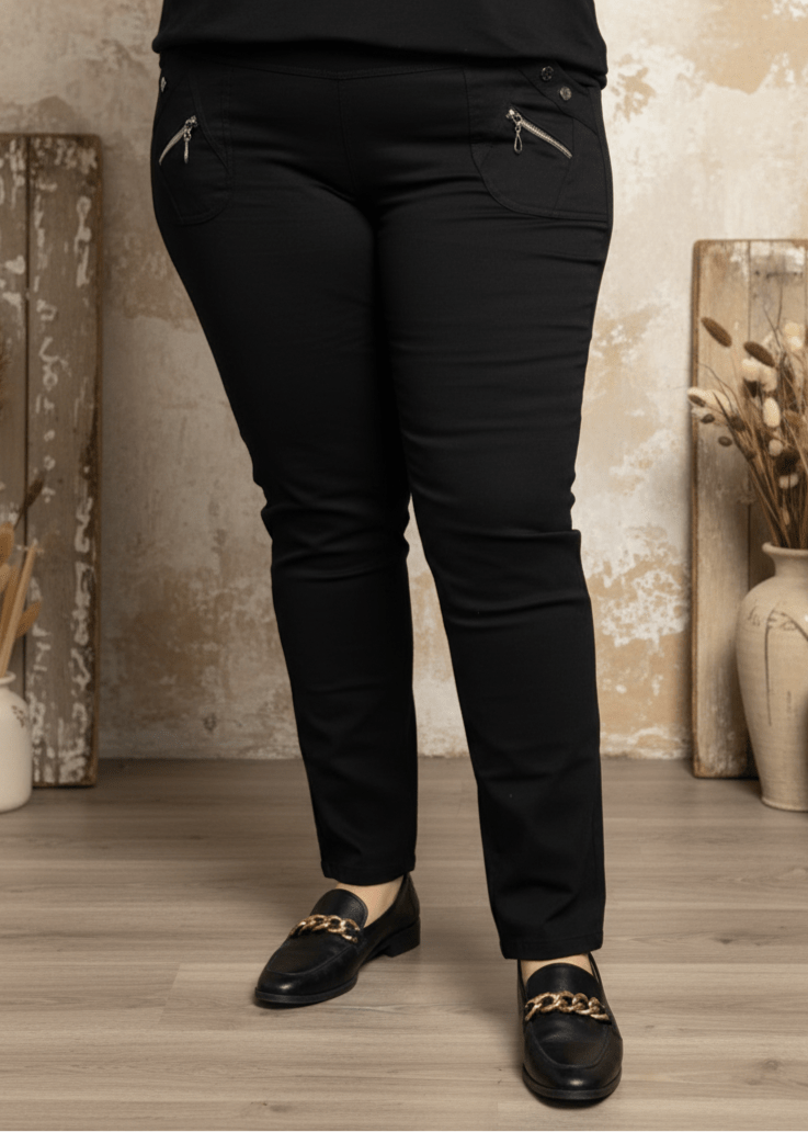 plus size JST vinterbukse med fòr – Sort (8876) i store storrelser