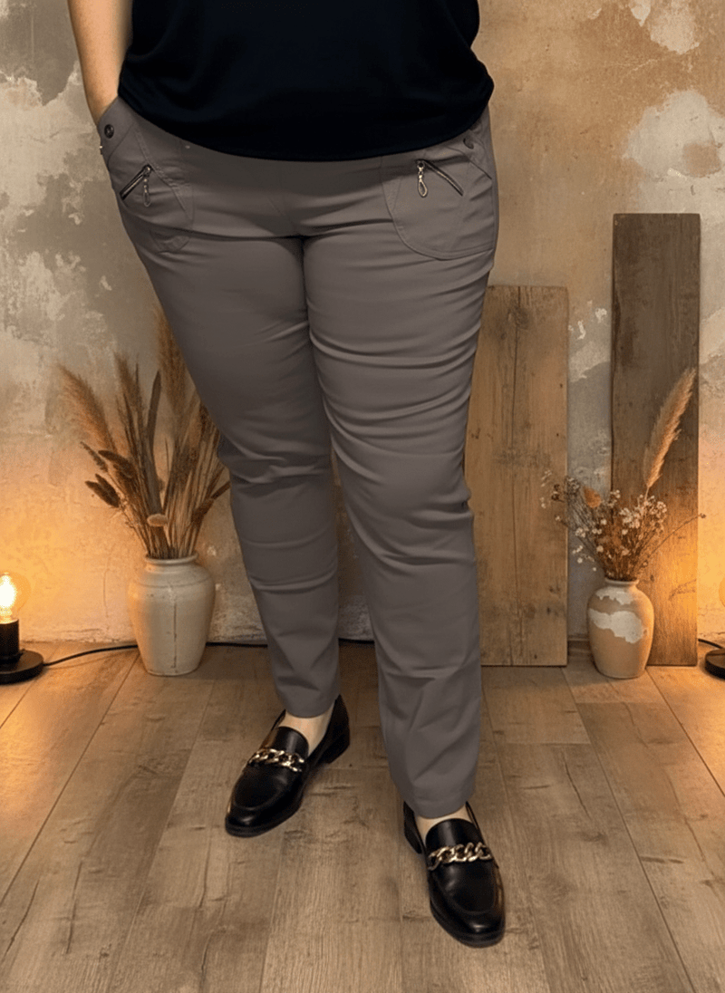 plus size JST vinterbukse med fòr – Taupe (8876) i store storrelser
