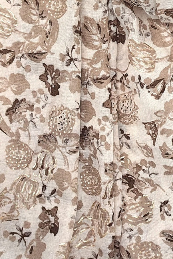 plus size M&P Tilbehør: Blomsterprint Skjerf med Forgylling i Beige i store storrelser FC77-Beige