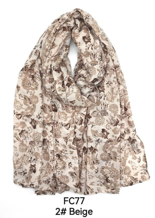 plus size M&P Tilbehør: Blomsterprint Skjerf med Forgylling i Beige i store storrelser FC77-Beige