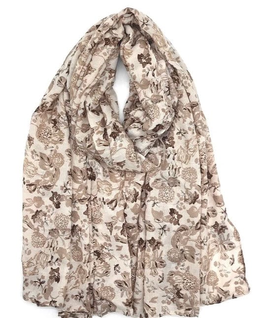 plus size M&P Tilbehør: Blomsterprint Skjerf med Forgylling i Beige i store storrelser FC77-Beige