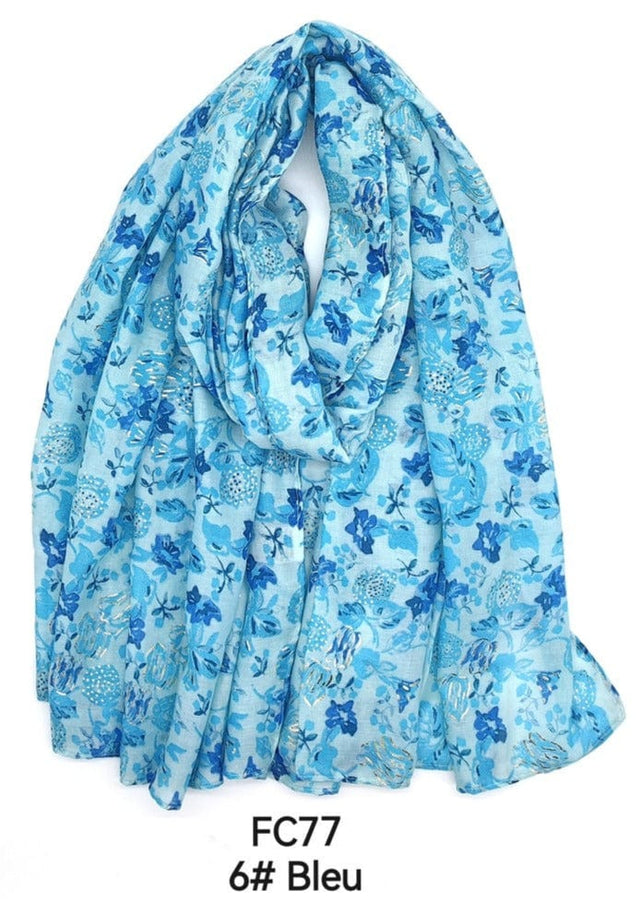 plus size M&P Tilbehør: Blomsterprint Skjerf med Forgylling i Blue i store storrelser FC77-Blue