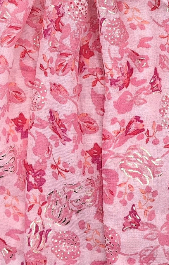 plus size M&P Tilbehør: Blomsterprint Skjerf med Forgylling i Fuchsia i store storrelser FC77-Fuchsia