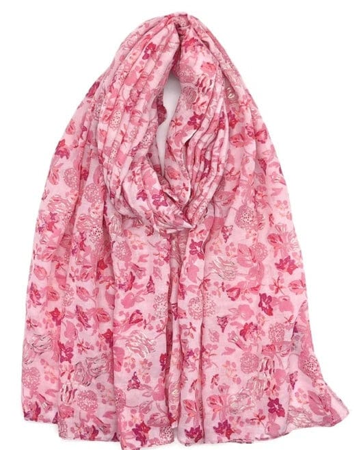 plus size M&P Tilbehør: Blomsterprint Skjerf med Forgylling i Fuchsia i store storrelser FC77-Fuchsia