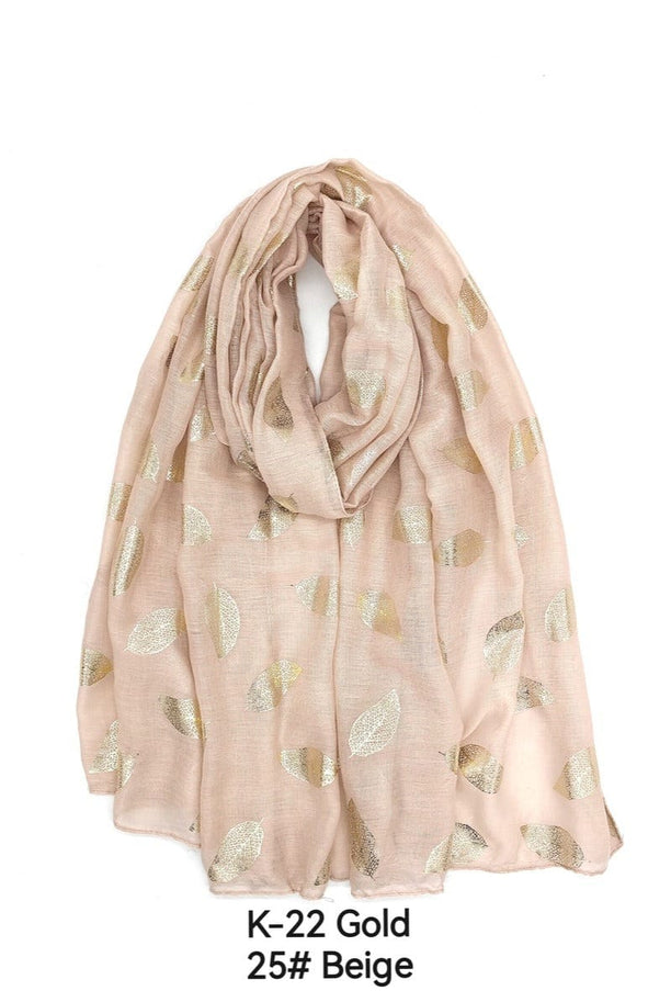 plus size M&P Tilbehør:  Skjerf beige med gullblader i store storrelser K22-beige