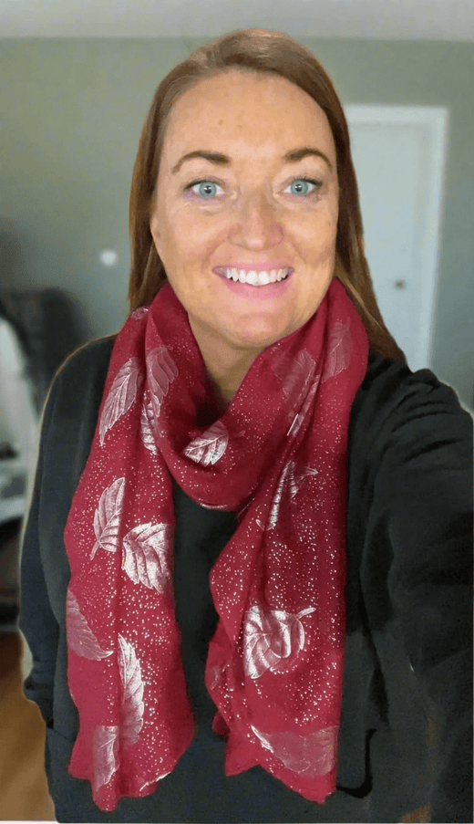 plus size M&P Tilbehør:  Skjerf vinrød med sølvblader i store storrelser K31-vinrød-sølv