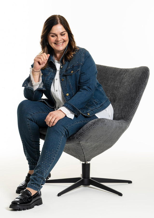 plus size Maya denim jakke med bling i store storrelser