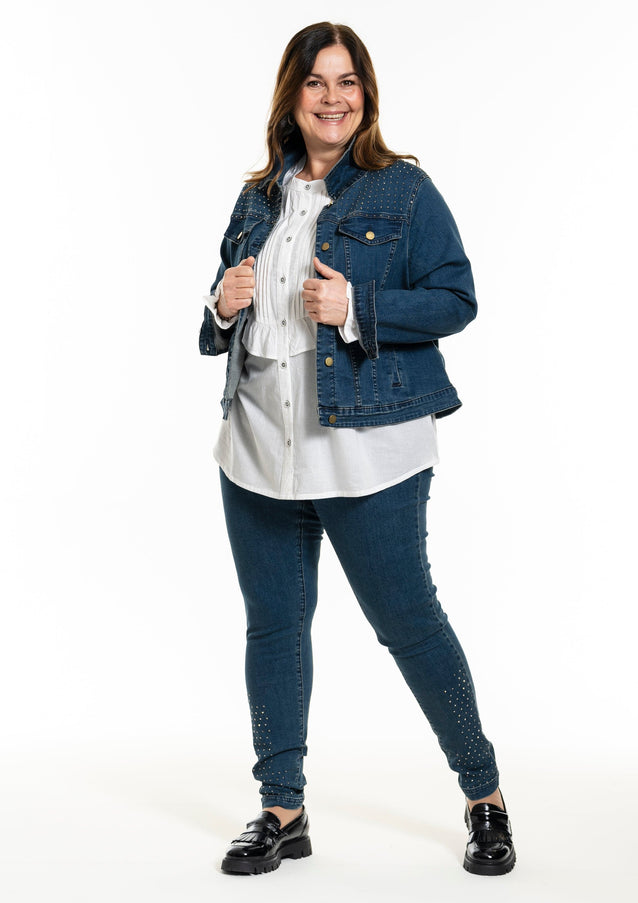 plus size Maya denim jakke med bling i store storrelser