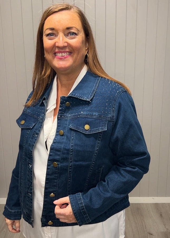 plus size Maya denim jakke med bling i store storrelser