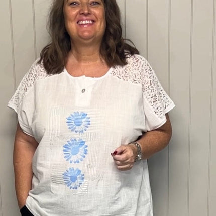 plus size Pomme bluse med blonder hvit i store storrelser