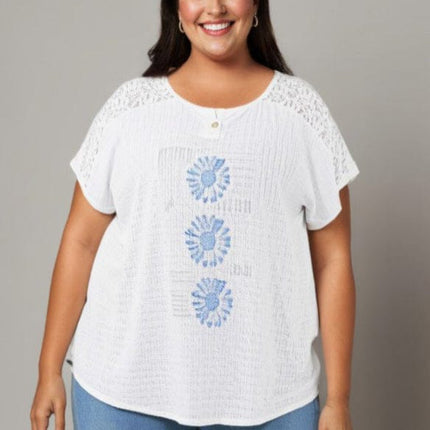 plus size Pomme bluse med blonder hvit i store storrelser
