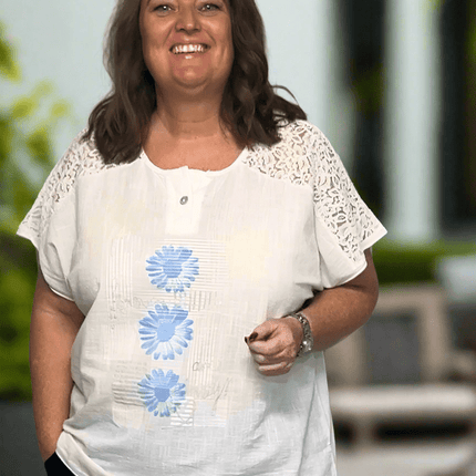 plus size Pomme bluse med blonder hvit i store storrelser