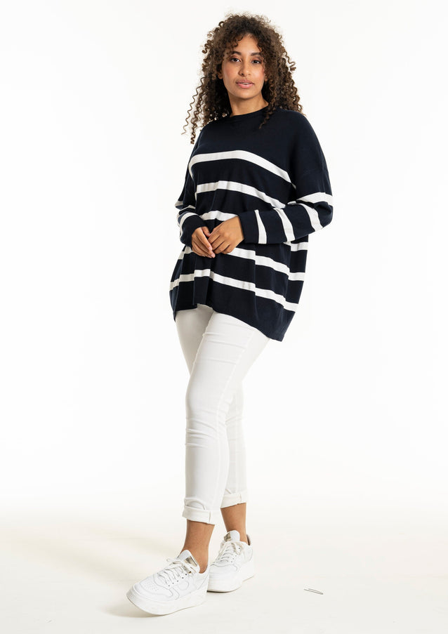 plus size Sandgaard Helsinki genser navy stripe i store storrelser