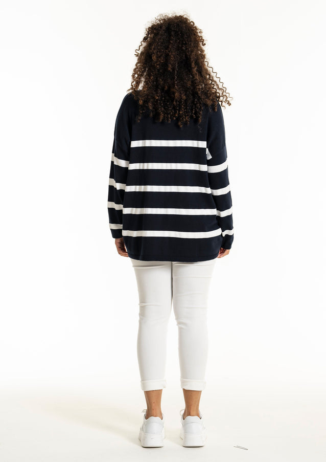 plus size Sandgaard Helsinki genser navy stripe i store storrelser