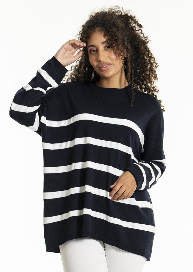 plus size Sandgaard Helsinki genser navy stripe i store storrelser